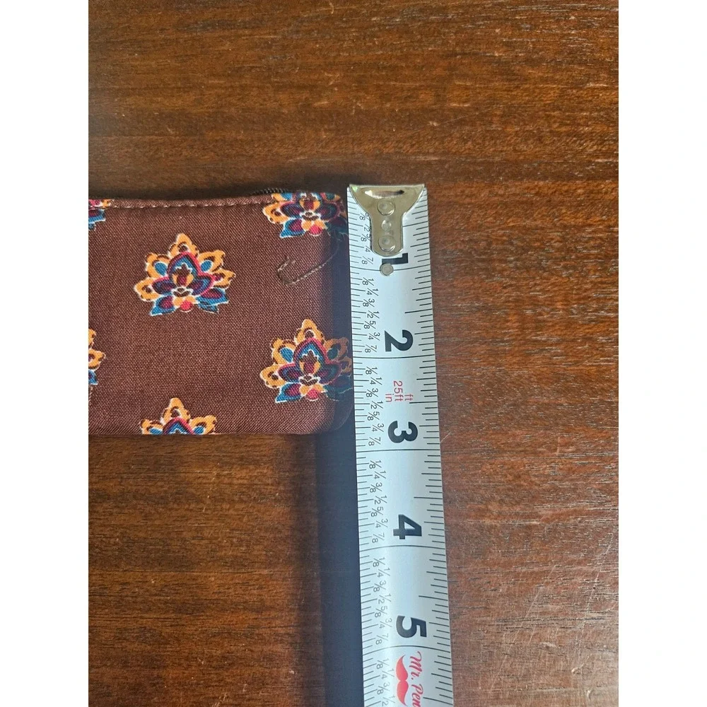Longaberger Coin Purse Keychain Women Small Brown Fabric Floral Zipper NWT